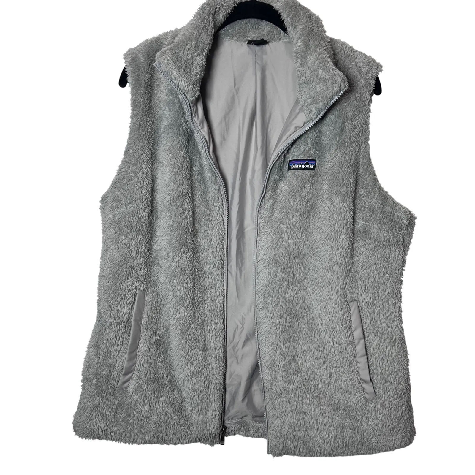 Patagonia Gray Fleece Vest Women Size XL Full Zip Puffer Sherpa Winter Warm - Image 3