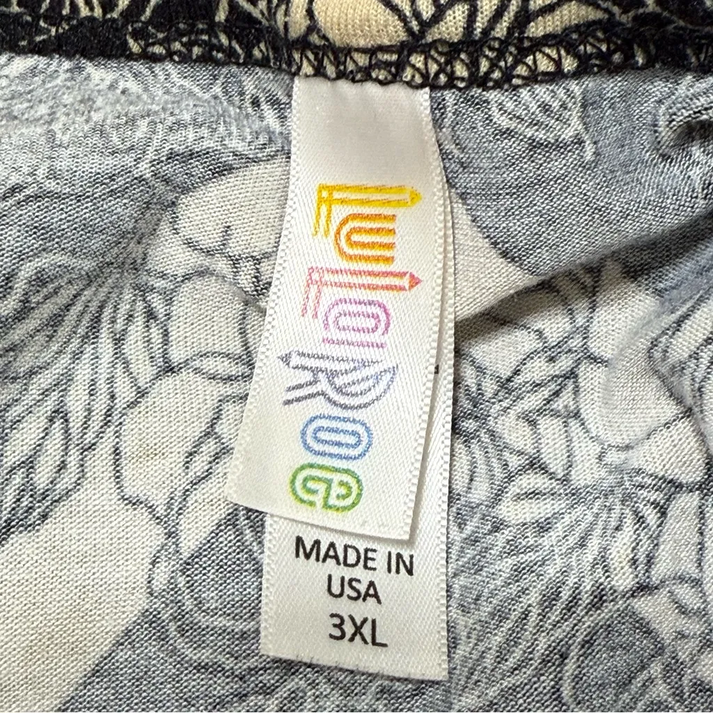 LuLaRoe Floral Chevron Print Tunic Top Black Beige Stretch Knit Shirt 3XL - Image 5