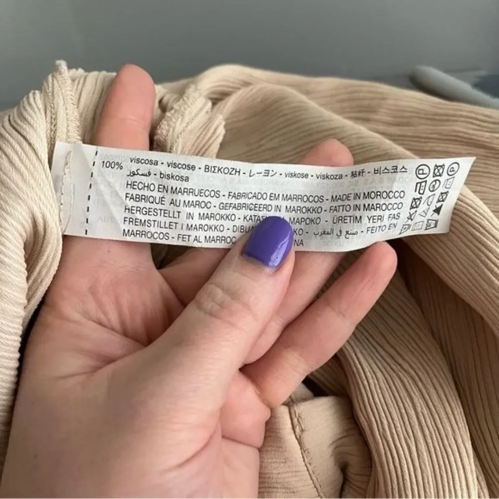 Zara Beige Cream Gauze Pleated High-Rise Wide-Leg Pants size medium - Image 10