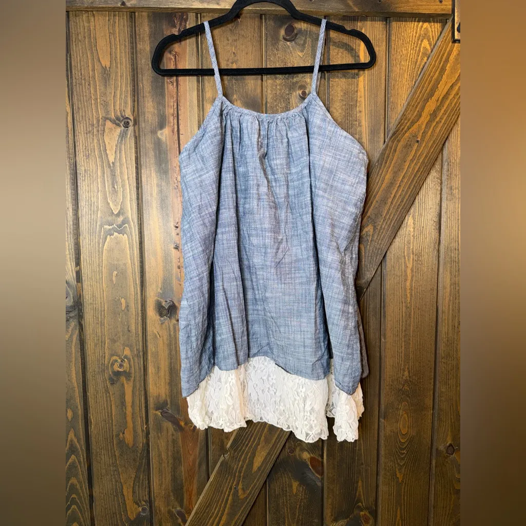 Nation + Grace  Boho Chambray Lace Sleeveless Top - Image 2