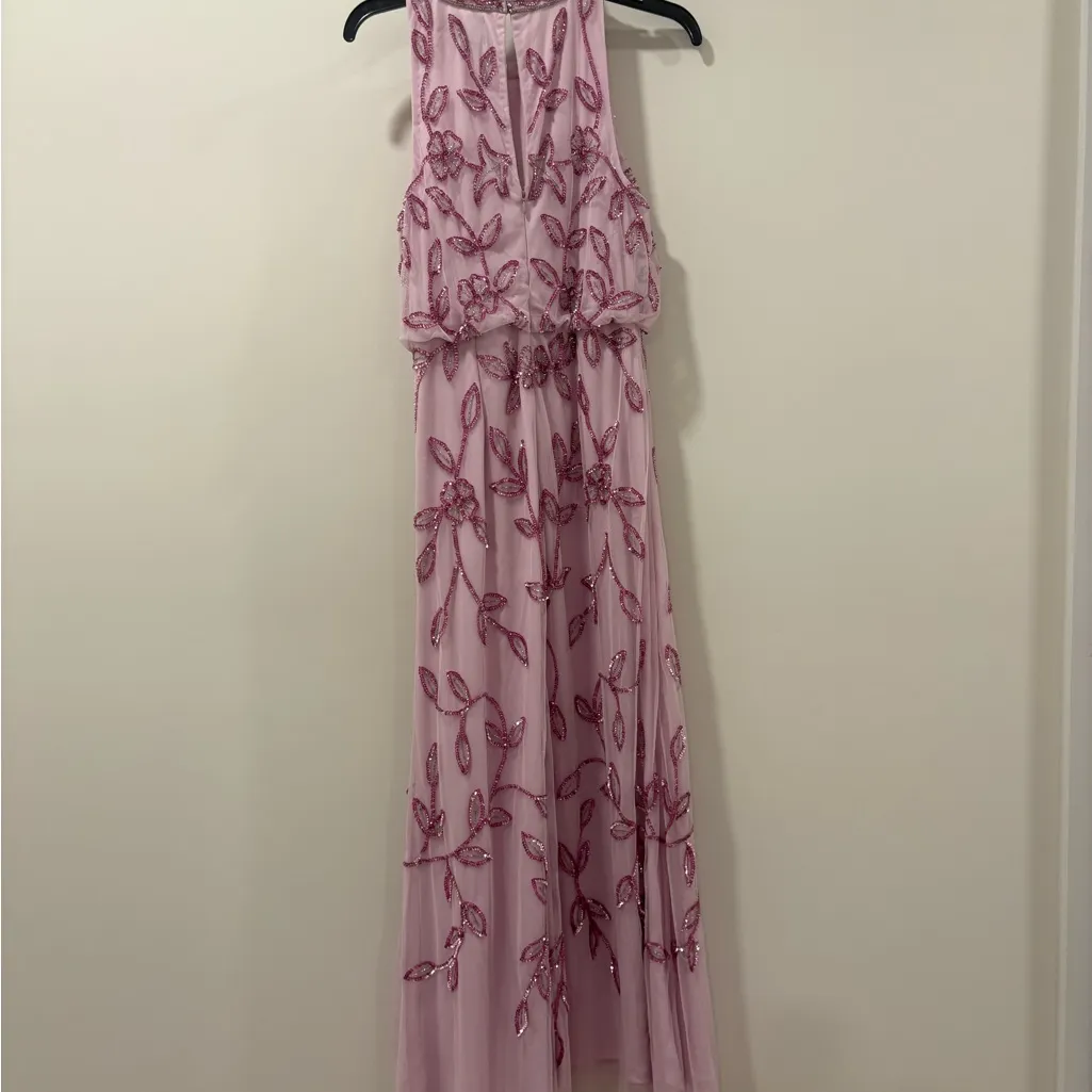 Adrianna Papell Blouson Mermaid Gown with Jasmine Beading in Pink Lace - Image 6