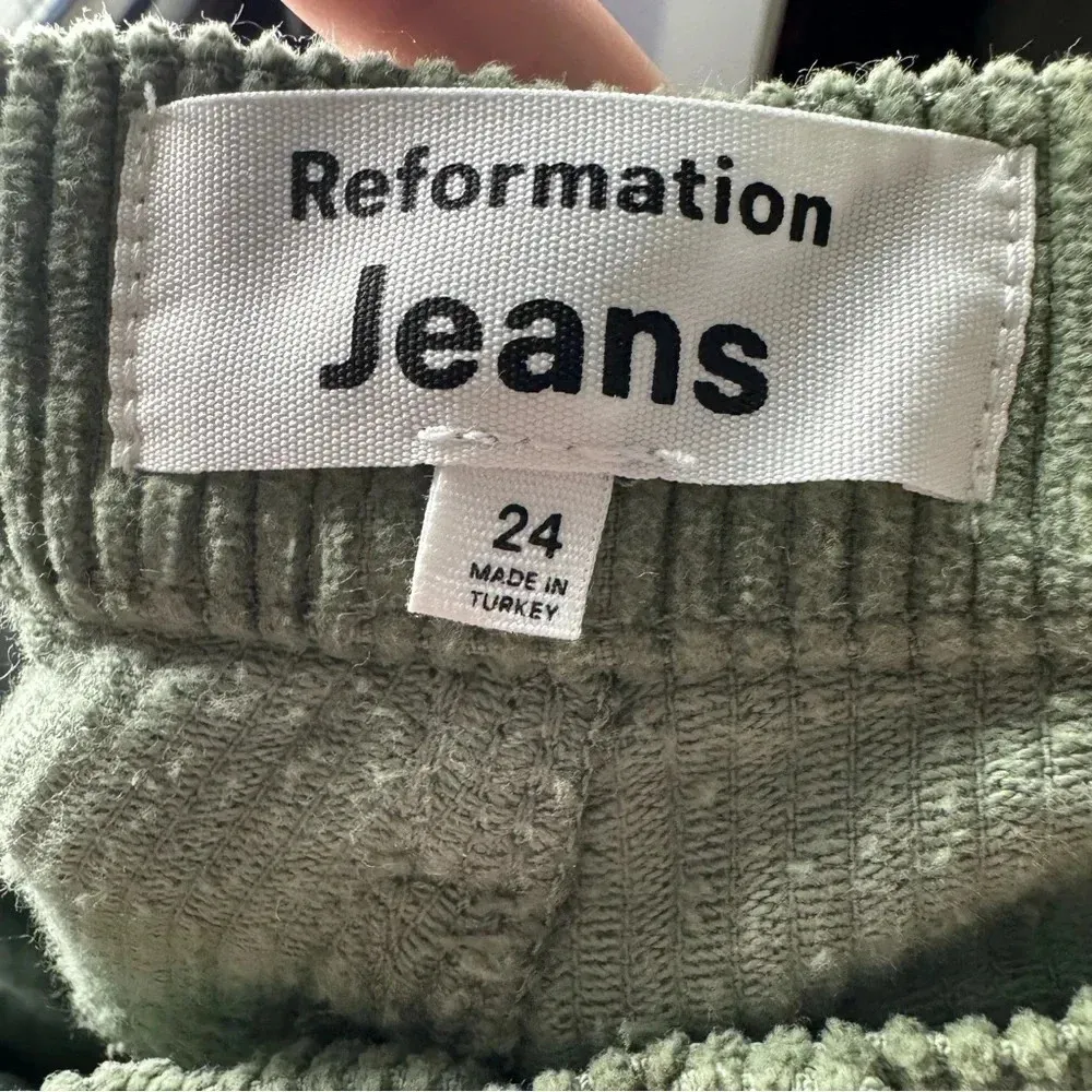 Reformation Cynthia Button Fly High Rise Straight Corduroy Pants in Moss - Image 7