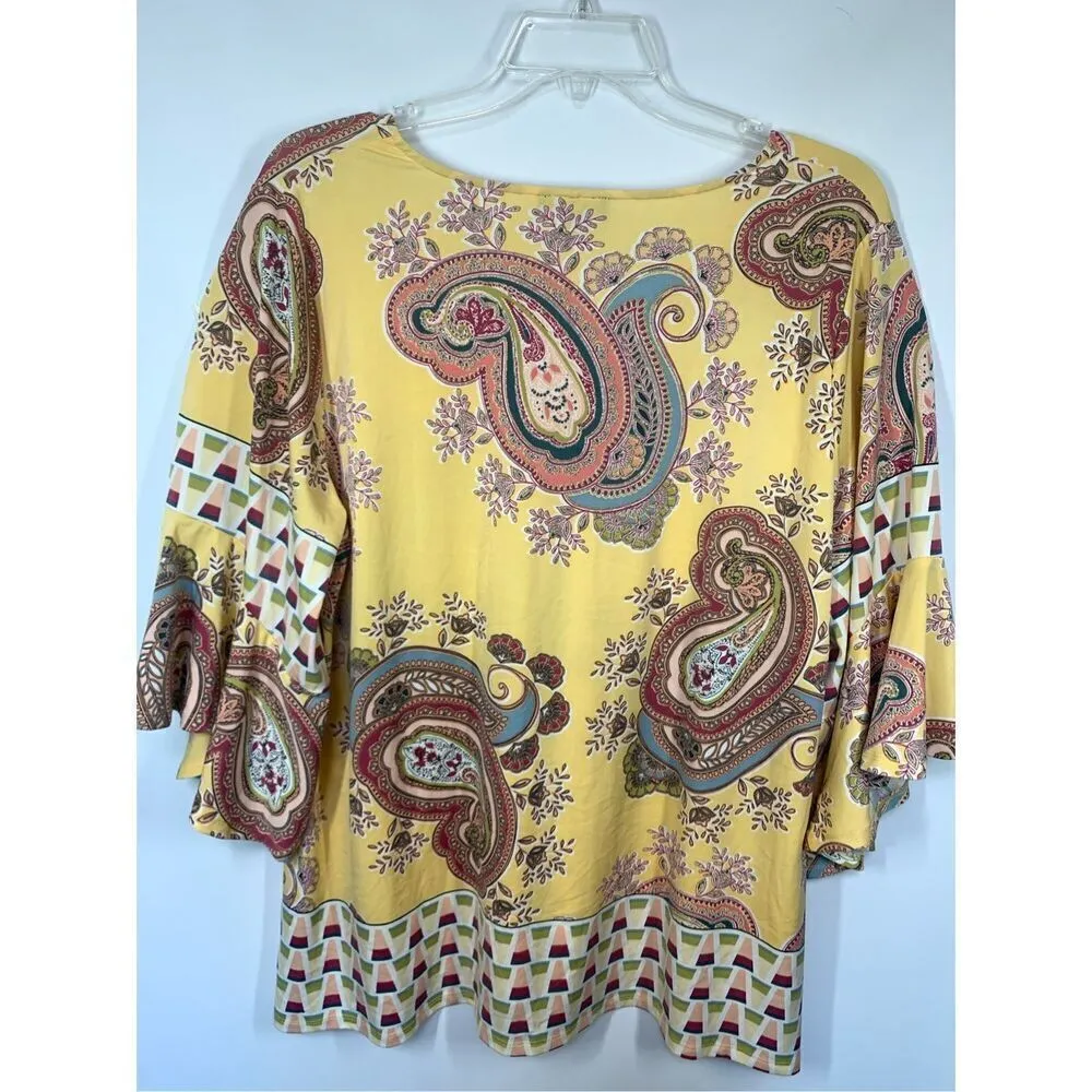 Melissa Paige Women's Paisley V-Neck Bell Sleeve Top Multicolor Size 1X/1X - Image 6