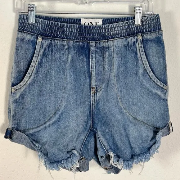 One Teaspoon Hunters Mid Waist Boyfriend Elasticated Denim Shorts 26 XS Small - Image 2