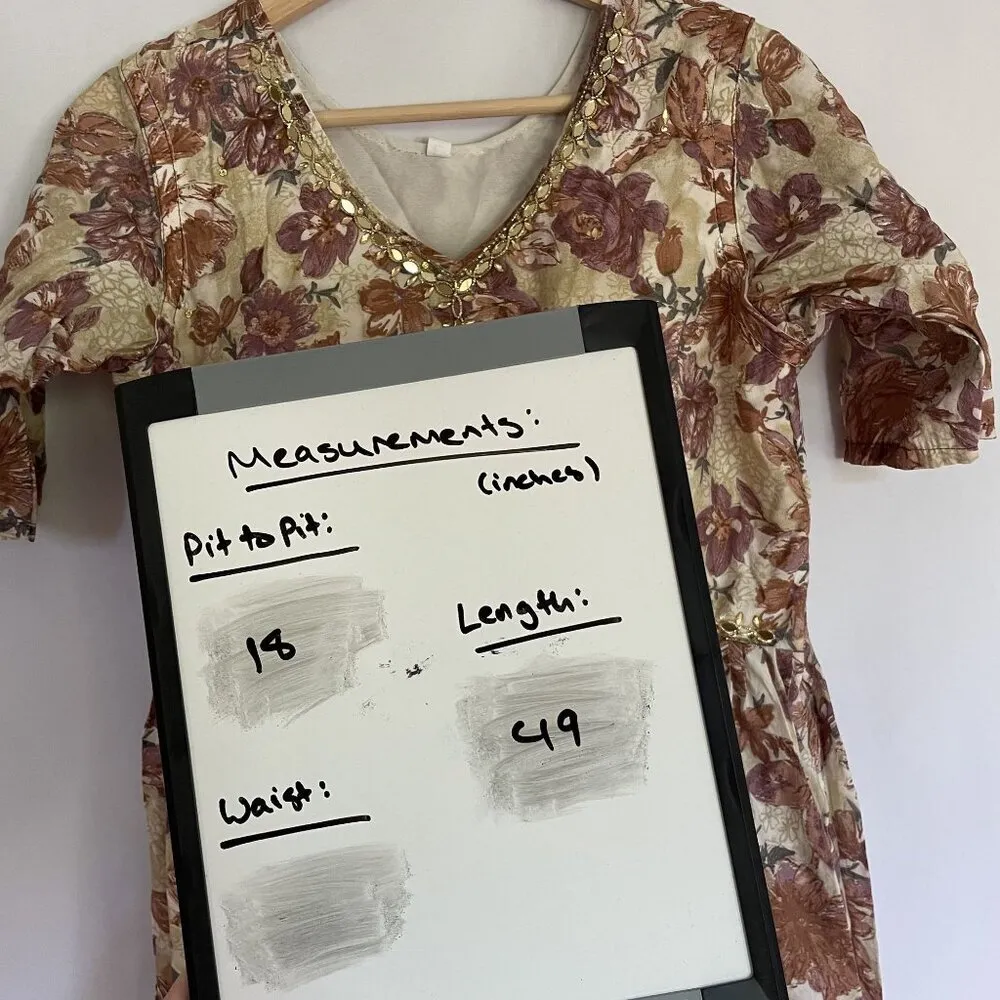 Purple and cream indian floral short sleeved maxi dress full skirt size large - Image 9