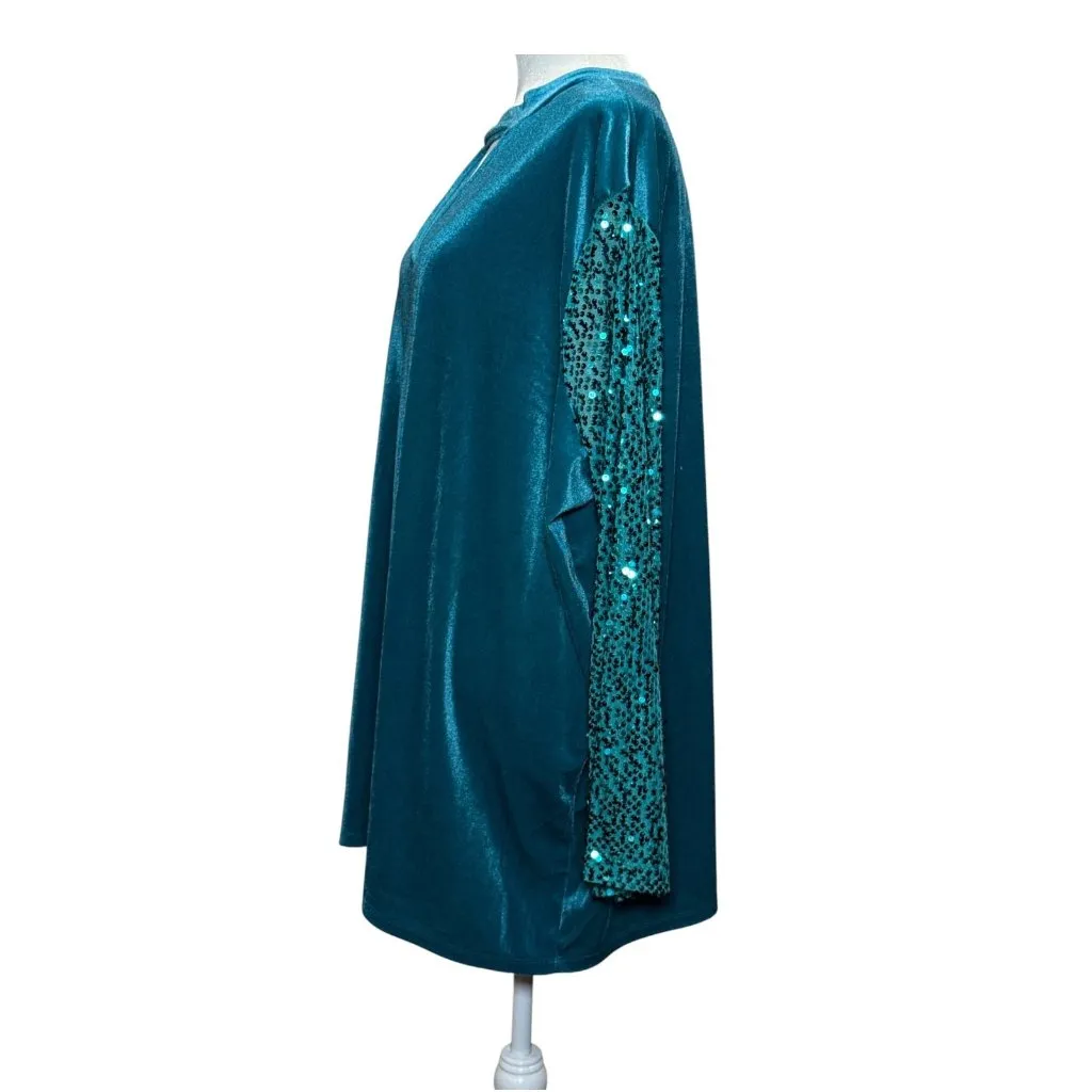 NEW Blue Sequined Velvet Long Sleeve Elegant Dress Womens Plus Size 26/28 Roaman - Image 2