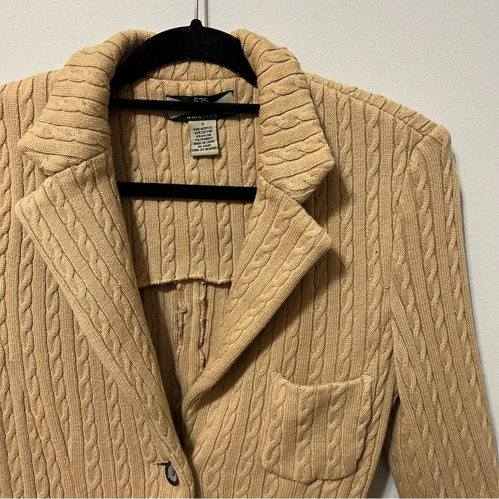 525 America Button Up Blazer Cardigan Vintage Neutral Beige Cable Knit S - Image 5