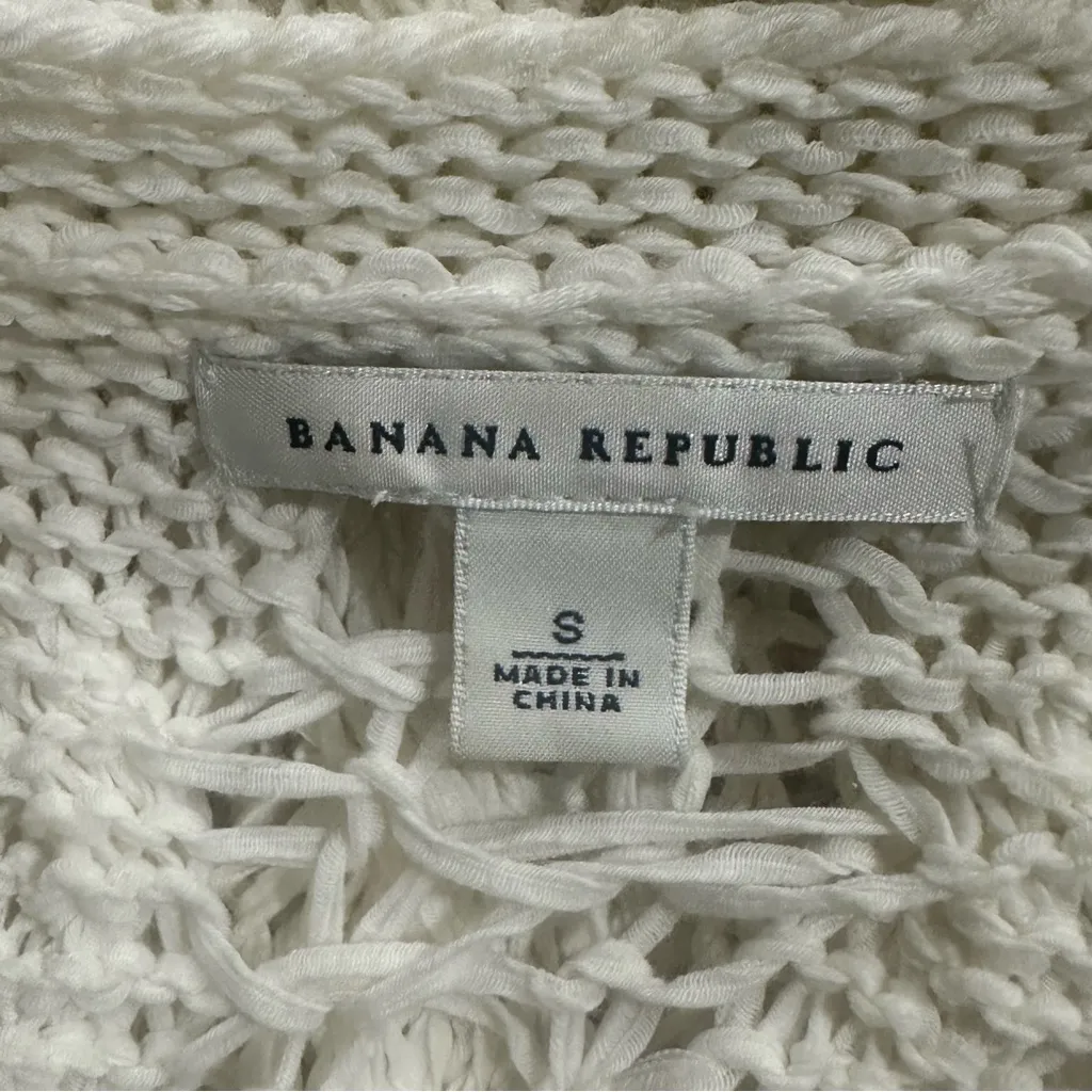 Banana Republic Ivory Crochet Knit Tie Waist Sleeveless Cardigan Size S Boho - Image 8