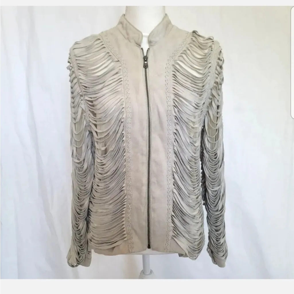 SW3 Bespoke Vintage 90s Tan Goat Suede Cut out Jacket Slashed Cut Outs sz Medium - Image 8