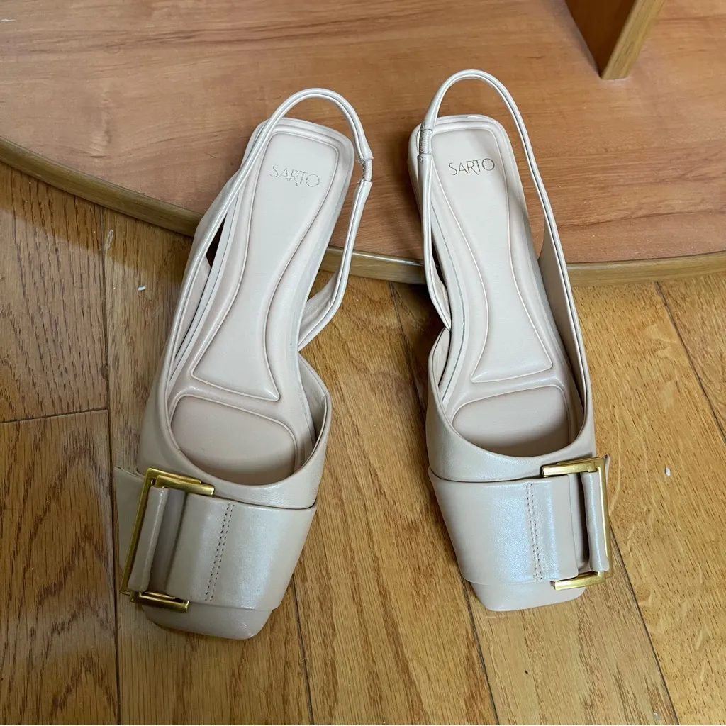 Franco Sarto Women's Classic Leather Ballet Flat Sling Backs Beige Sz 8 - Image 6