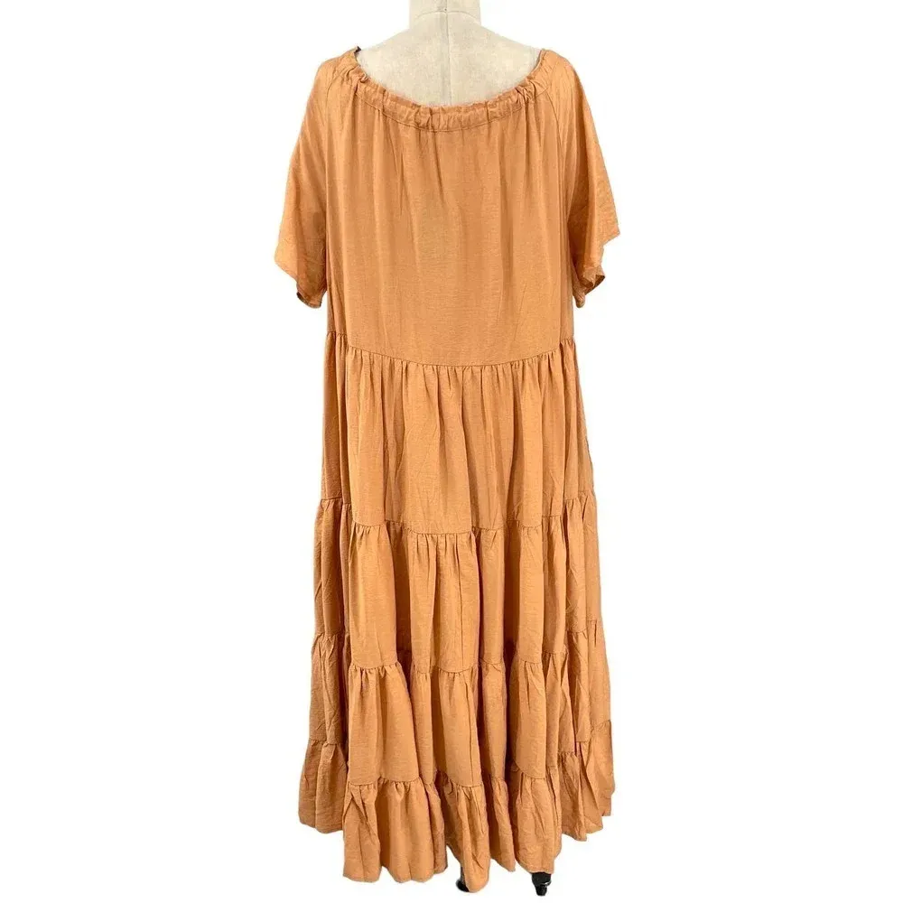 Lulus Present Moment Light Orange Bow‎ Front Tiered Maxi Dress Size Large - Image 5