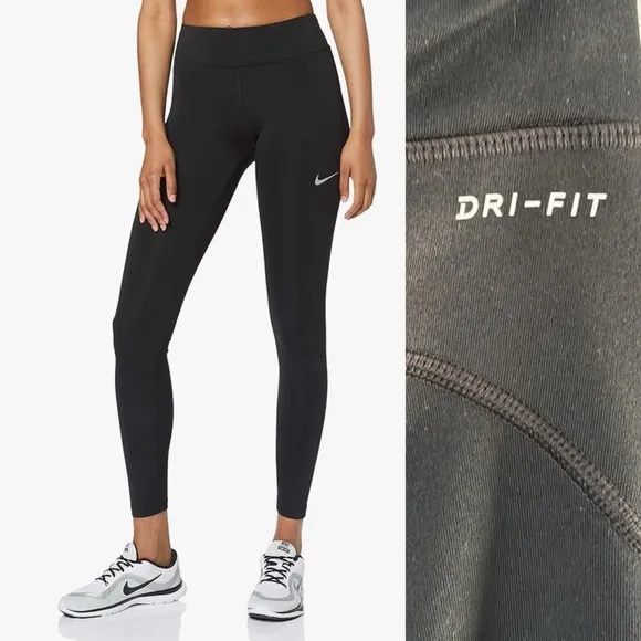 Nike Running Leggings Tight Athletic Athleisure Sz Medium Reflective Full Length - Image 2