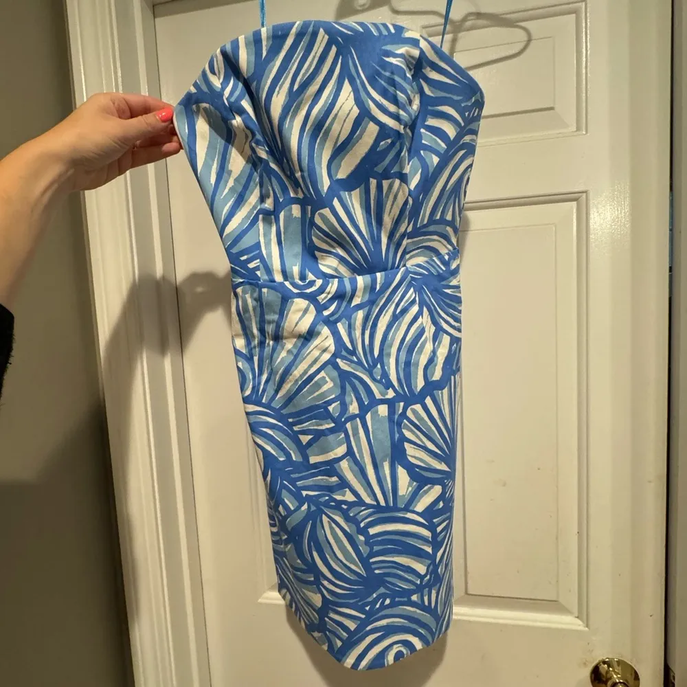 Nautilus Shell Print Cornflower Blue Strapless Dress size 2 NWT - Image 2