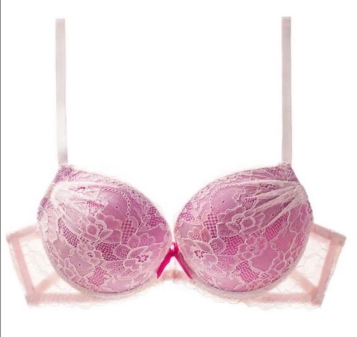 Pink & Cream Lace Padded Bra - Image 3
