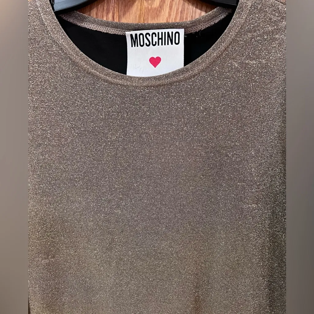 Moschino Pret-A-Porter‎ Gold Metallic Shimmer Long-Sleeve Sweater Top Size 10 - Image 2
