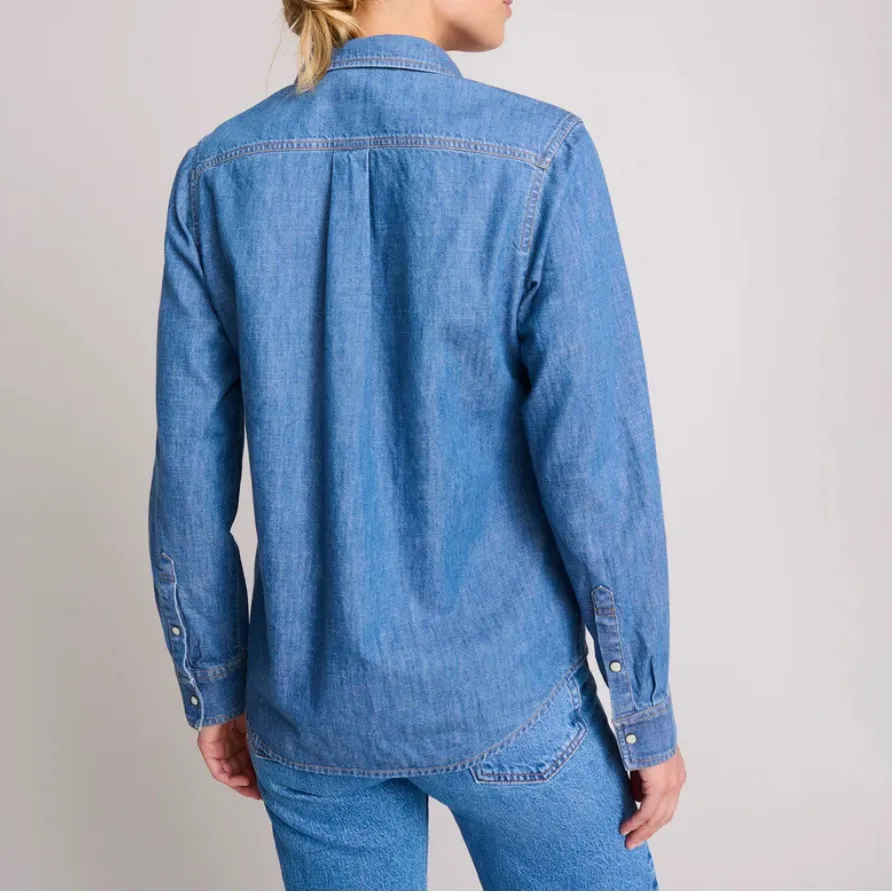 Untuckit for Her Serena Shirt Blue Denim Cotton Western Long Sleeve Snap Size 6 - Image 2