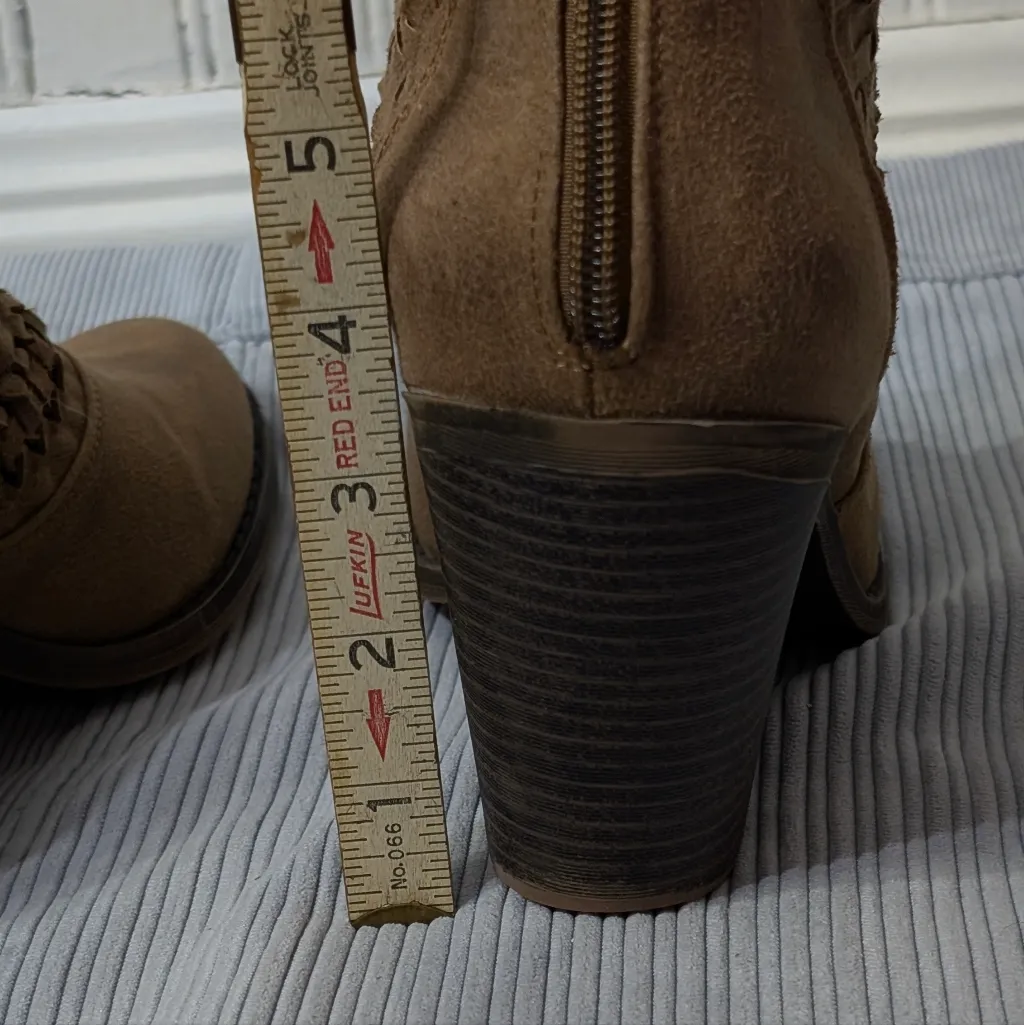 Fergalicious Brown Braided Suede Ankle Boots | Western Boho Heels | Size 8.5 - Image 11