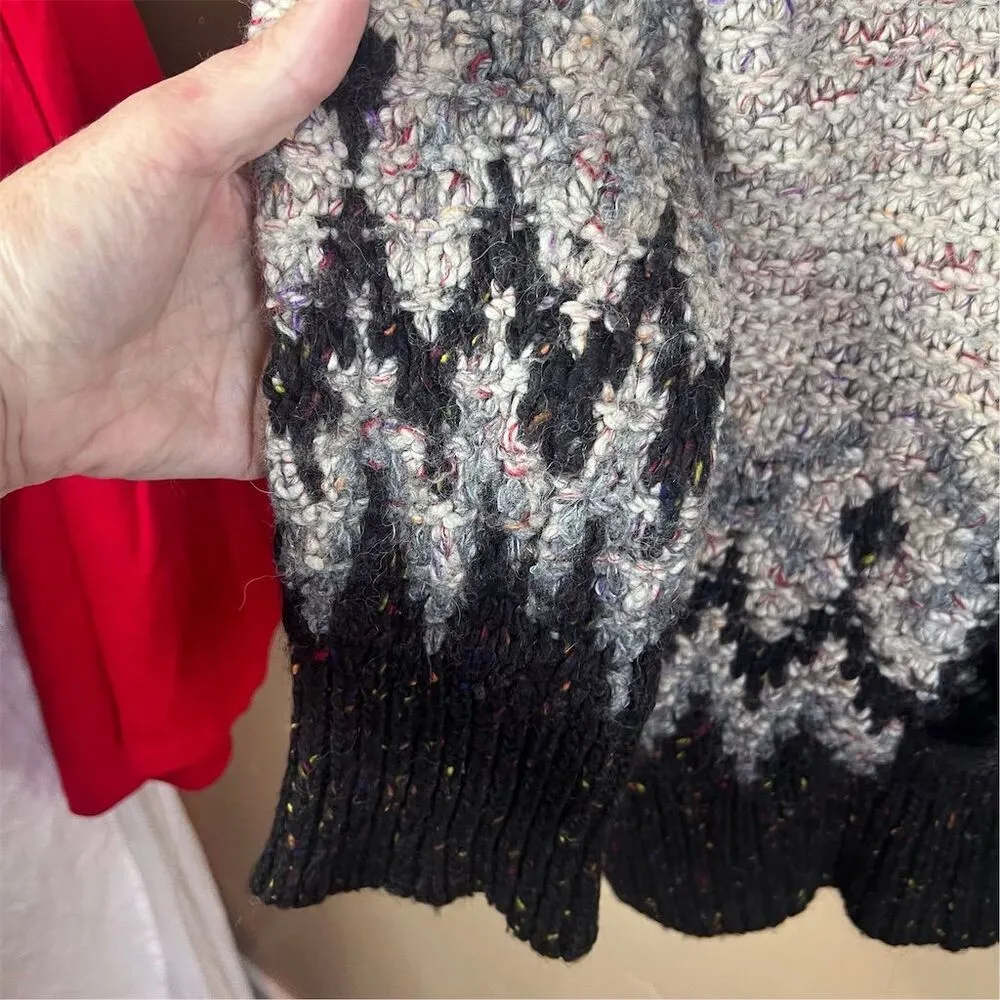 Free People Love Bug‎ Lace Up Womens Size Small Nordic Fair Isle Wool Bl Sweater - Image 9