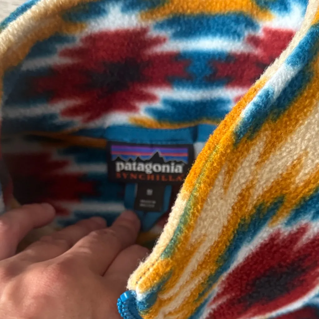 Patagonia Synchilla Vest with Red, Yellow, and Blue Pattern Aztec Western - Image 3