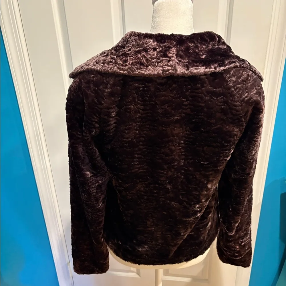 Peck & Peck vintage faux fur open jacket shawl collar sz S brownish purple - Image 2