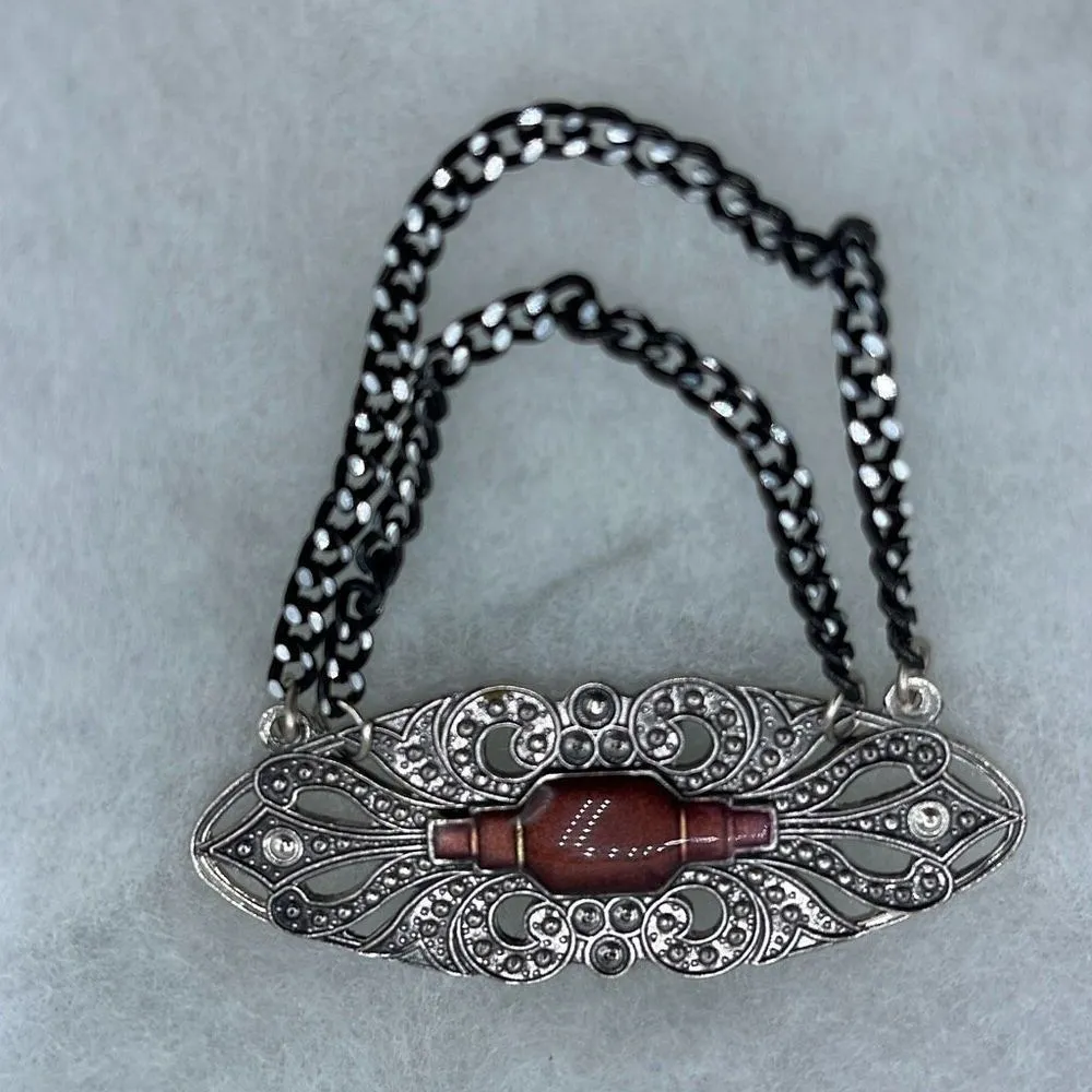 Vintage Victorian looking enamel dropping chains brooch. Silver - Image 2