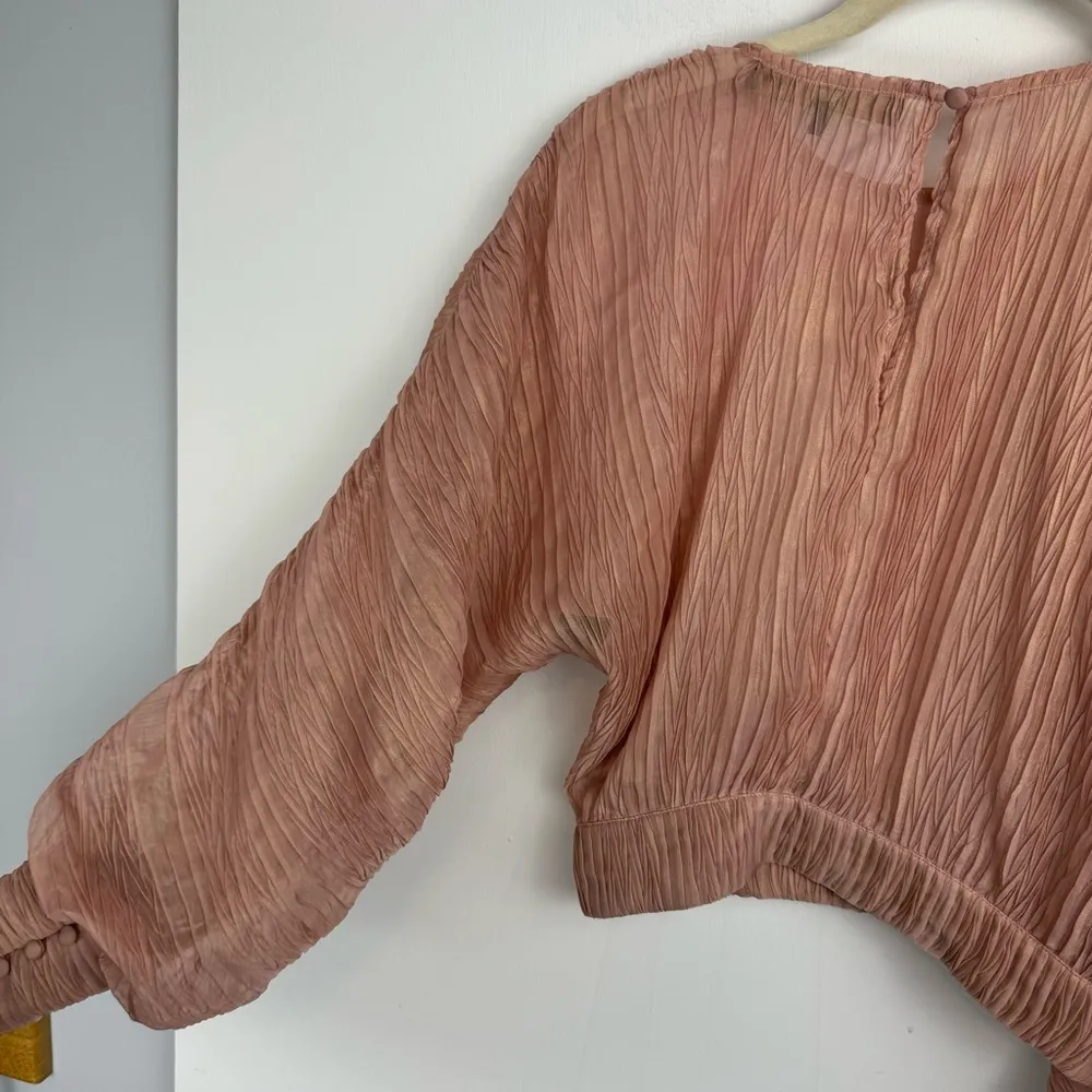 House of Harlow x Revolve Womens Blouse Top Sz XS Pink Pleated Balloon Sleeves - Image 14