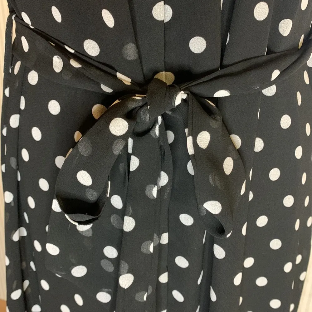 Who What Wear Black & White Polka Dot Lined Dress with Flutter Short Sleeves - Image 4