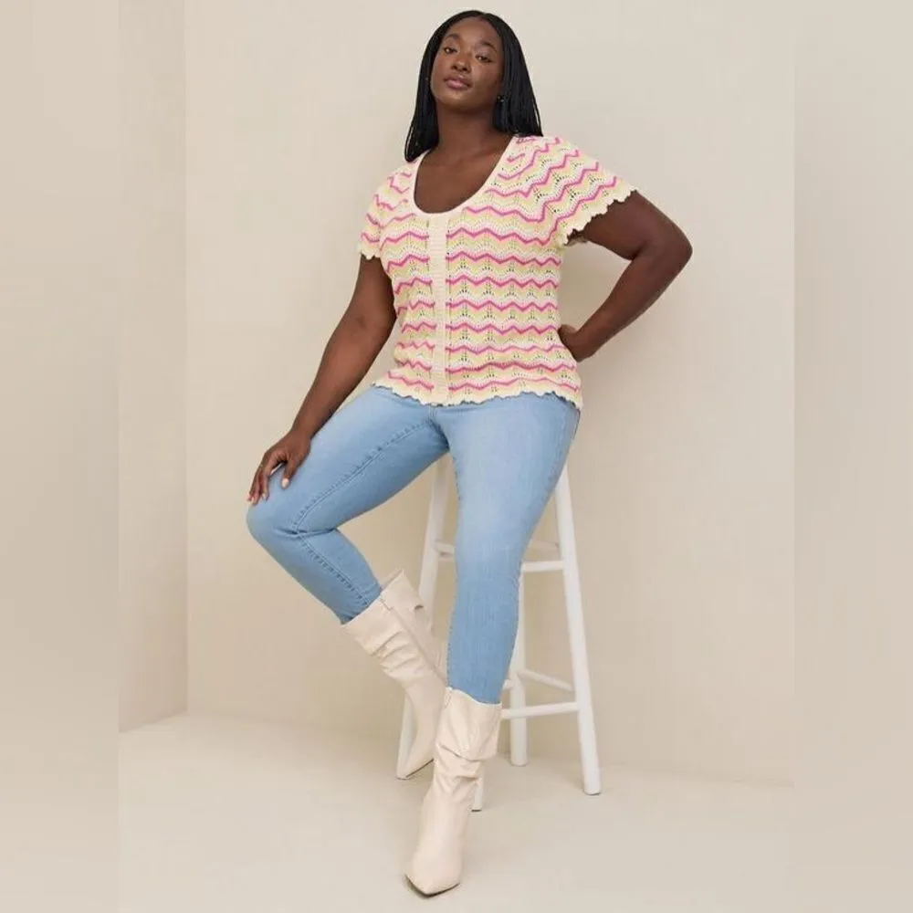 Torrid Pointelle Pullover Flutter Sleeve Sweater Size 0 (0X) - Image 7