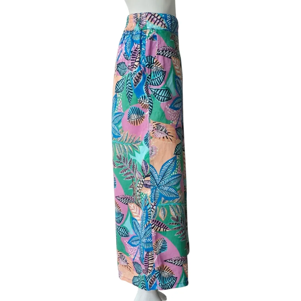 Cynthia Rowley Tropical Leaf Print Cropped Linen Pants Size Large - Image 4