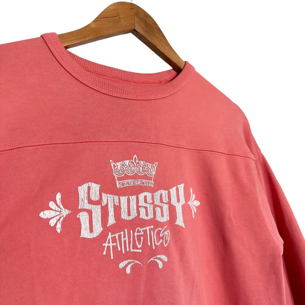 Stussy Athletics Vintage Crown Logo Boxy Oversized Sweatshirt Coral White Small - Image 6