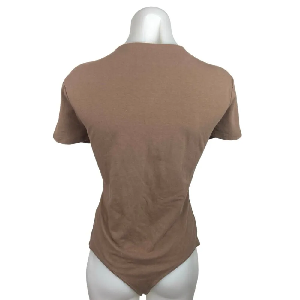 Abercrombie & Fitch Women Brown Crew Neck Short Sleeve One Piece Bodysuit Top XL - Image 2
