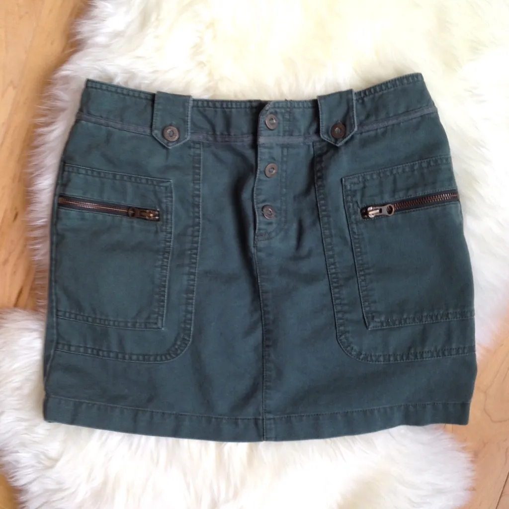 Vintage Y2K Calvin Klein Army Green Zippered Cargo Utility Mini Skirt Sz 7 - Image 2