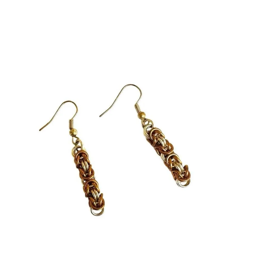 Silver and gold tone chain drop earrings - Image 5