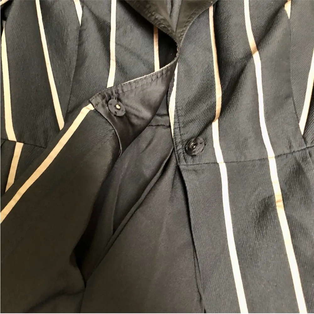 Self-Portrait Tailoring Peplum Blazer Vertical Stripes Black & Tan Flattering 6 - Image 9