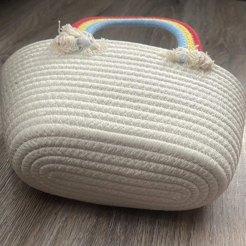 Rainbow Handle Tote Purse White - Image 6