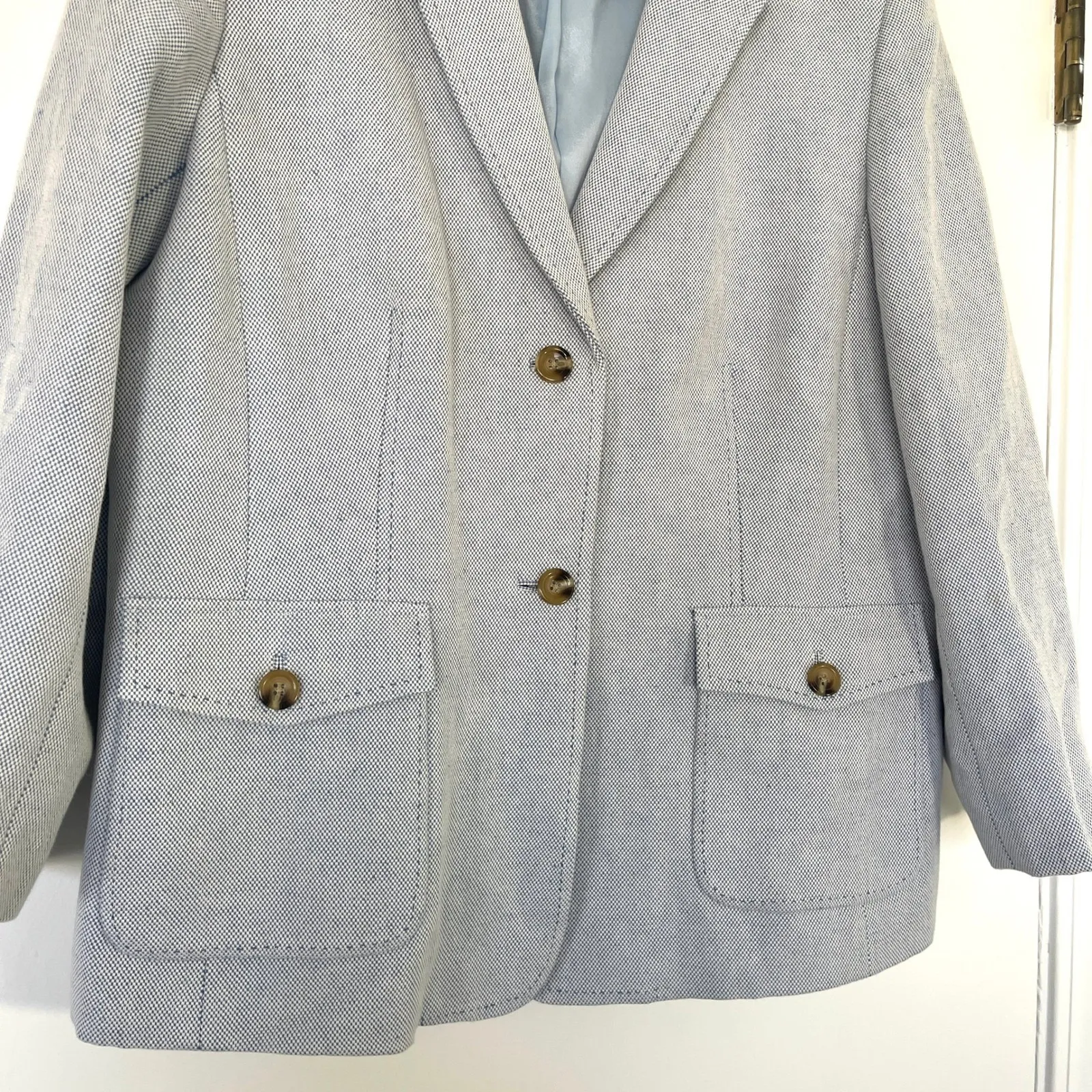 Lands End Womens‎ Blazer Jacket Light Blue White Check Size 18 - Image 2