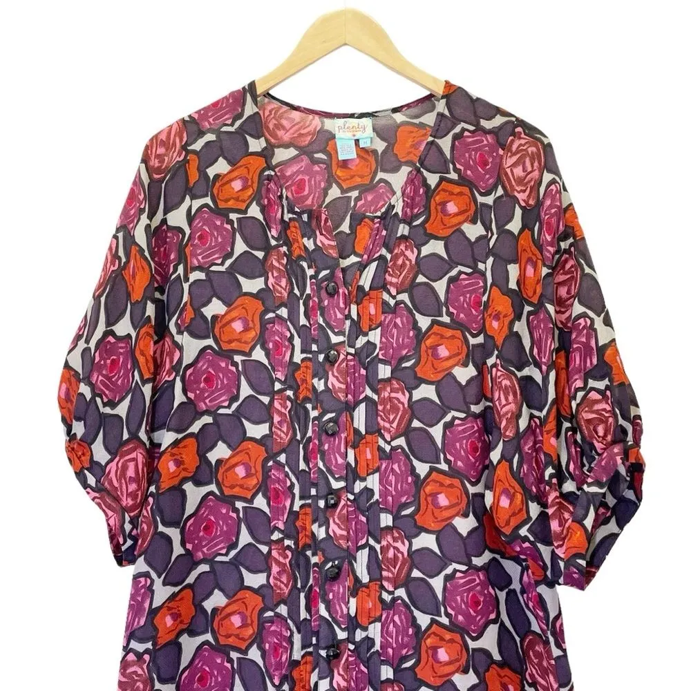 Tracy Reese Drop Waist Mini Dress Size Medium Rose Floral Silk Wool Blend Tunic - Image 7