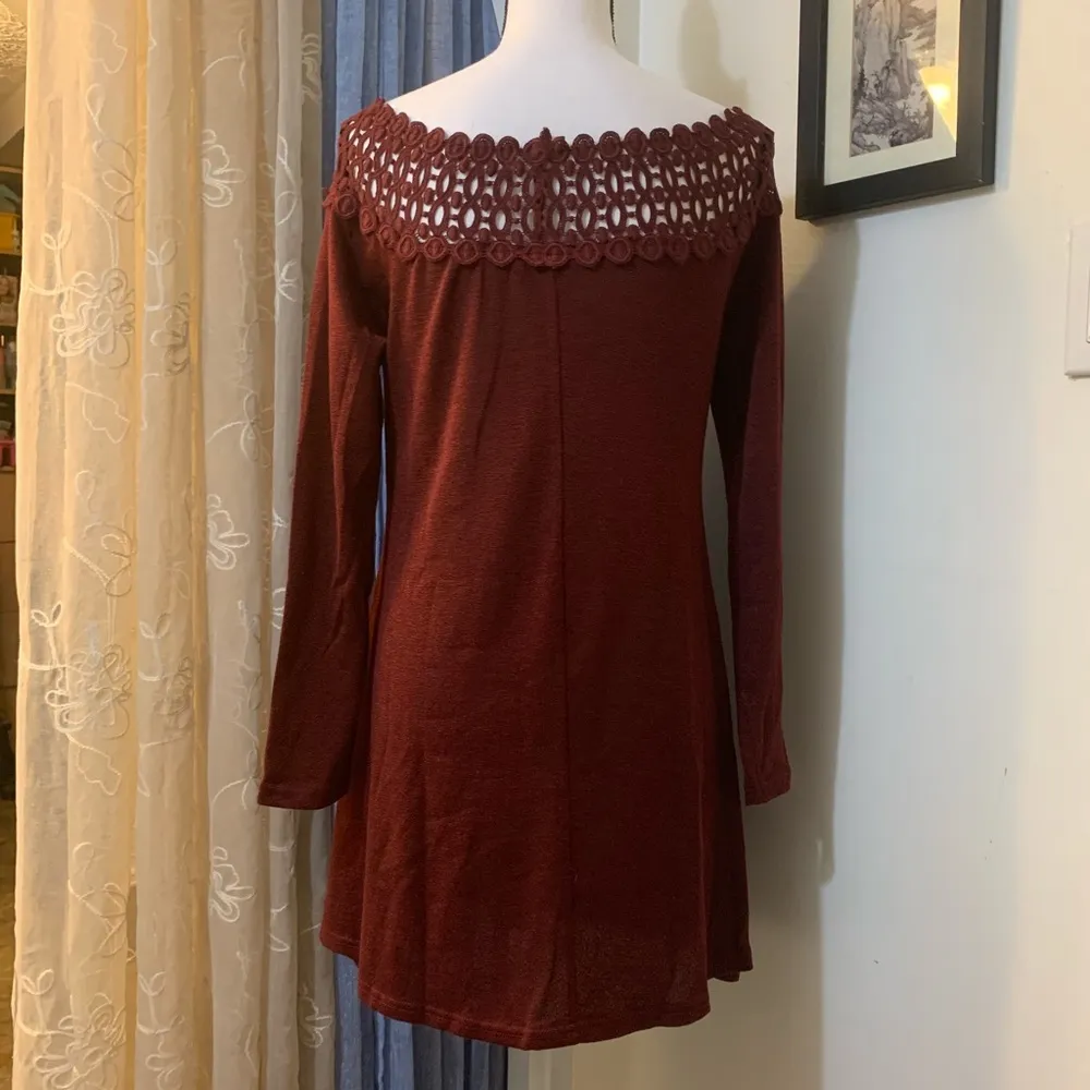 AX Paris Maroon Off the Shoulder Dress - Image 6