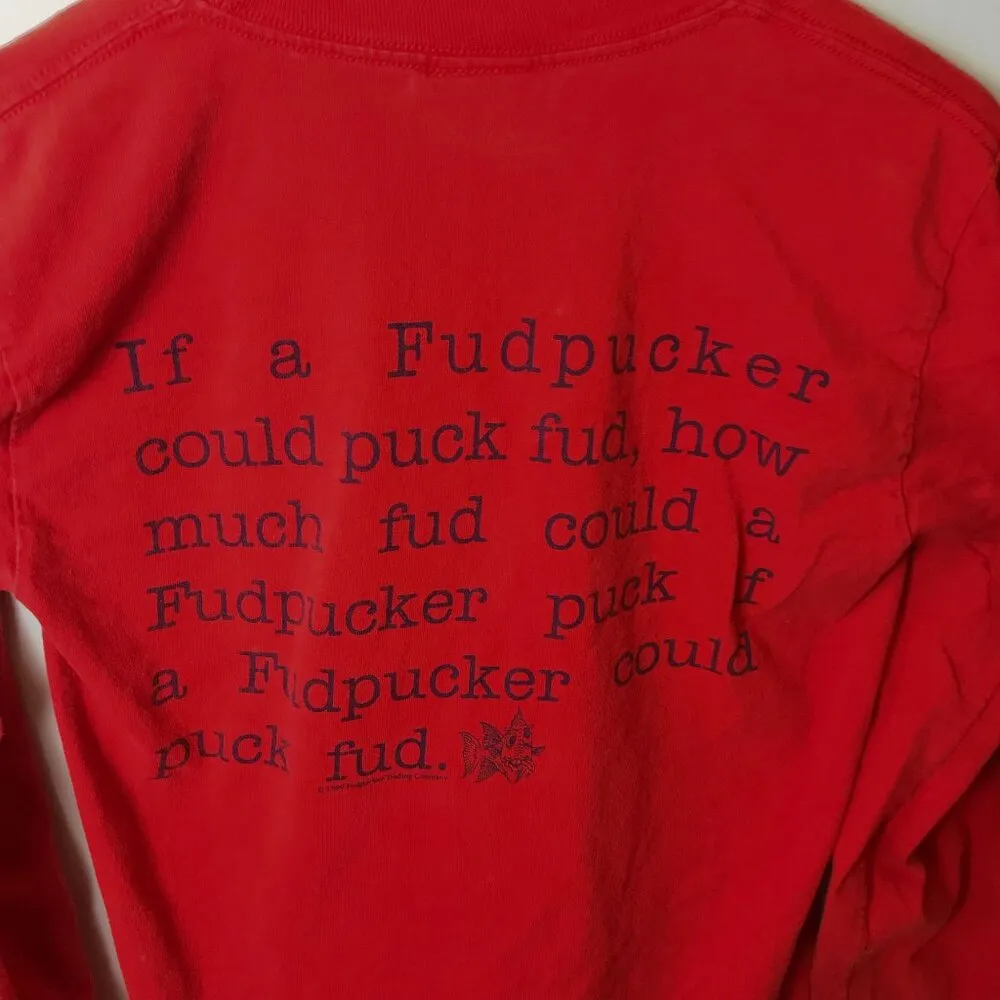 Fudpucker Tongue Twister T Shirt Vintage 90s Red Small S Graphic Tee Long Sleeve - Image 16
