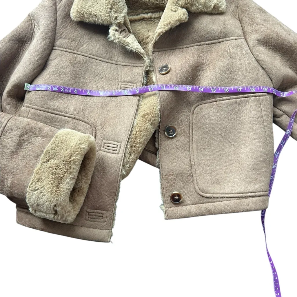 Zara Tan Shearling Suede Jacket NWOT size small - Image 5