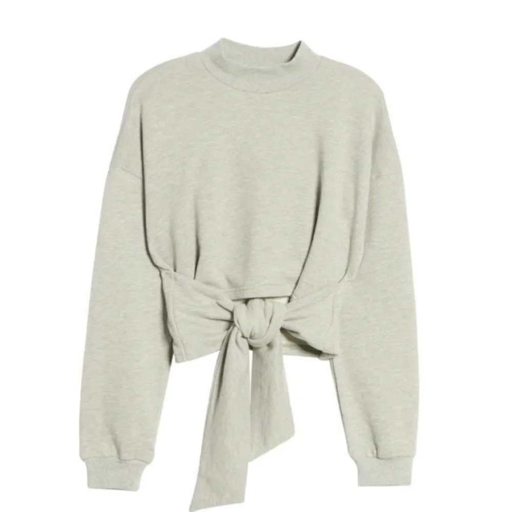 NWT MinkPink Women's Tie Front Mock Neck Pullover Sweatshirt Gray Marled Size XS - Image 13