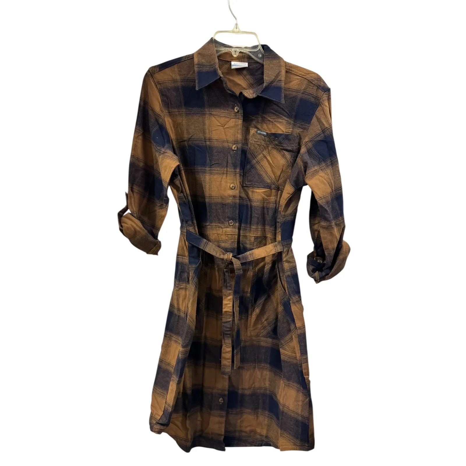 Columbia Women's Plaid Flannel Shirt Dress Belted Button Down Long Sleeve - Image 2