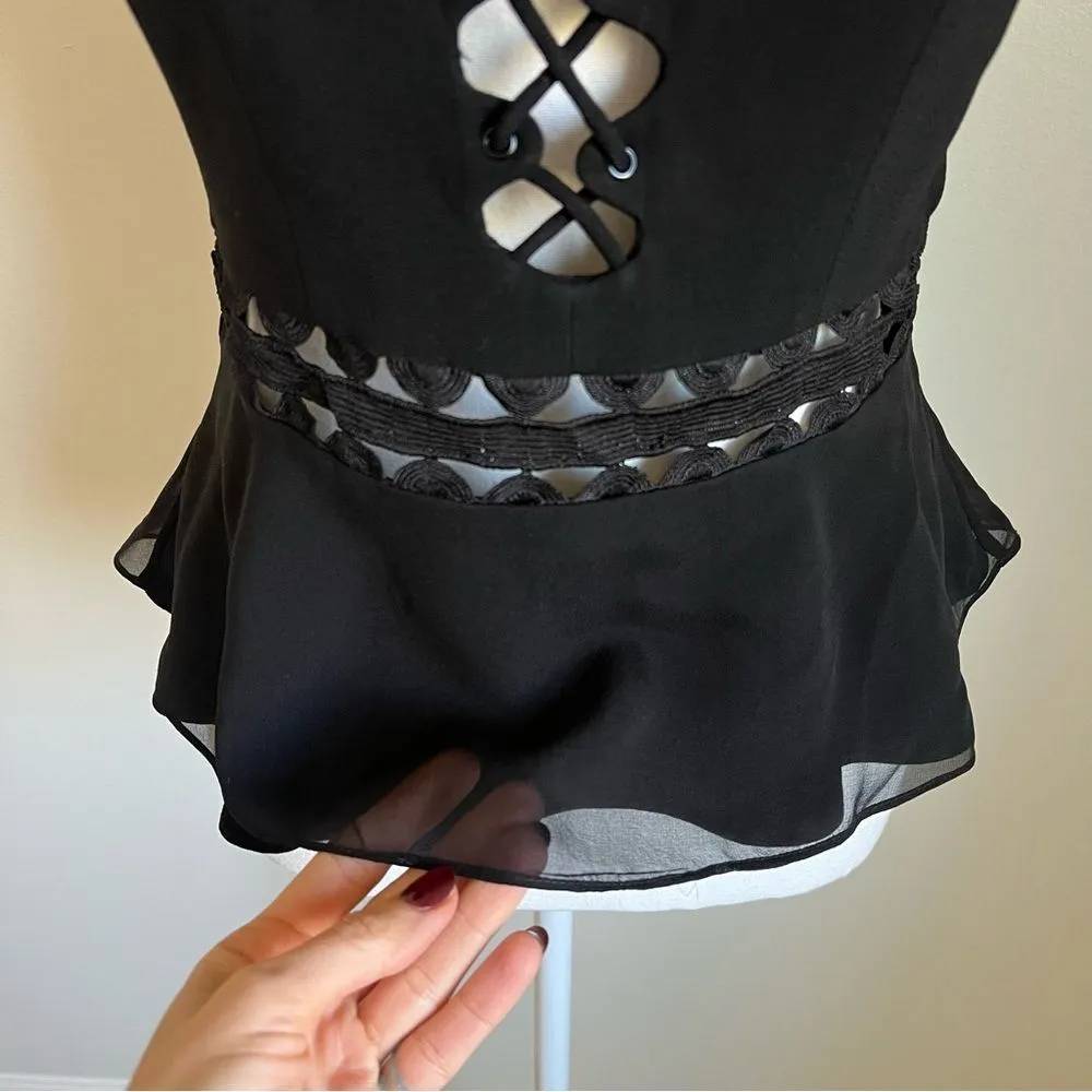 Jonathan Simkhai Lace Up Crepe Peplum Top in Black Size 2 Silk Trim - Image 7