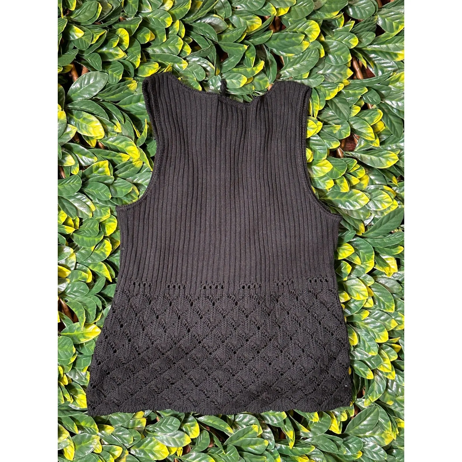 Y2K Black Crochet Crop Top MADE IN USA Size Medium - Image 5