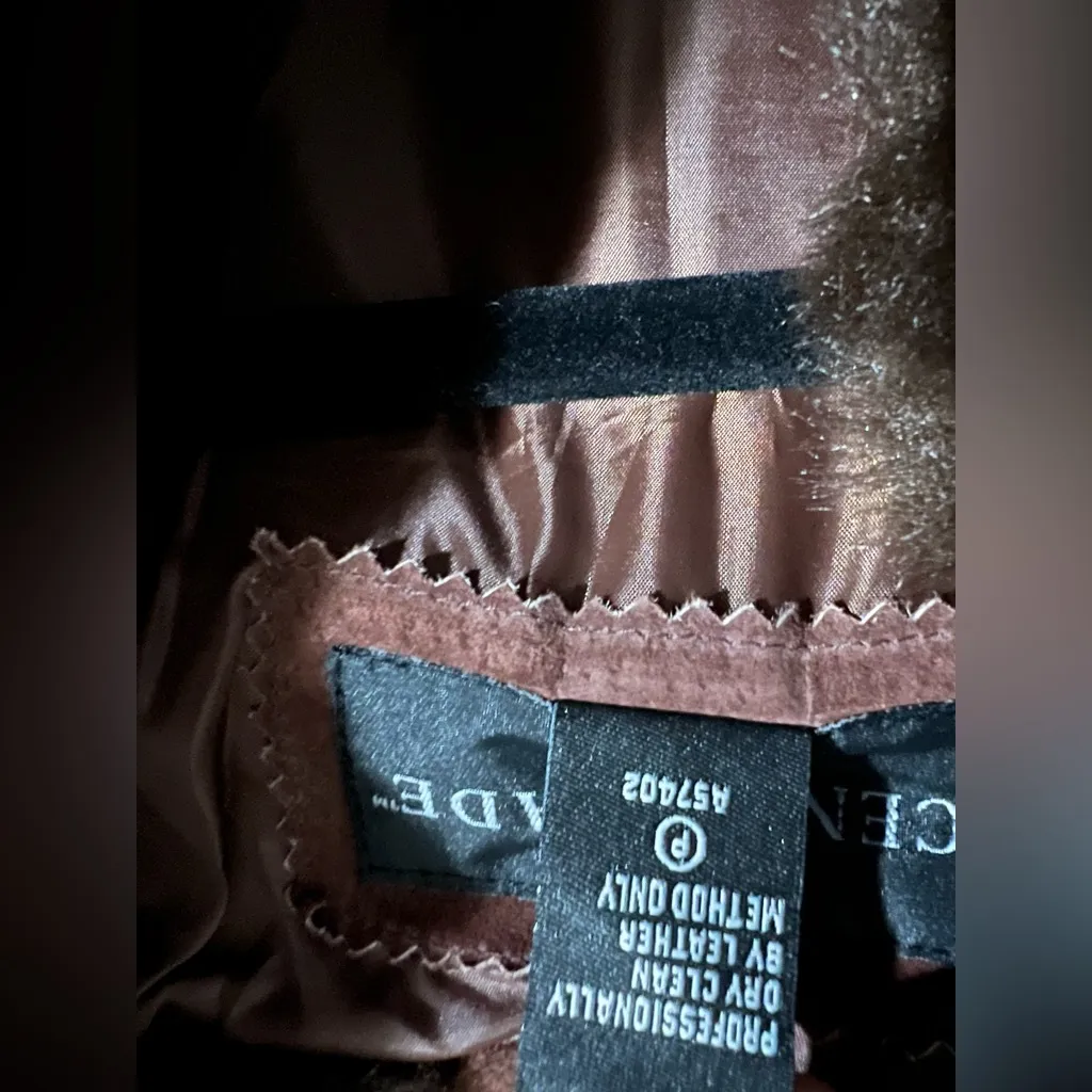 Centigrade leather Brown Suede Jacket with Faux Fur Collar Size M - Image 5