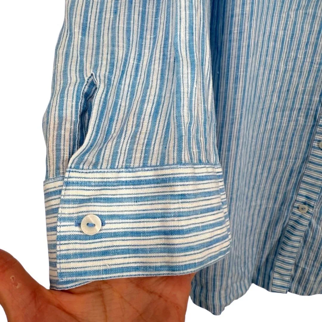 Foxcroft Harley Linen Blue White Striped 3/4 Sleeve Button Down Shirt Size 16W - Image 13