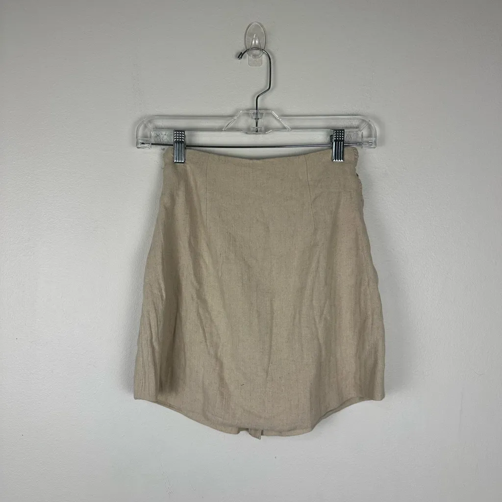 House of CB Tayo Beige Linen Gathered Waist Mini Skirt Women’s Sz XS - Image 3