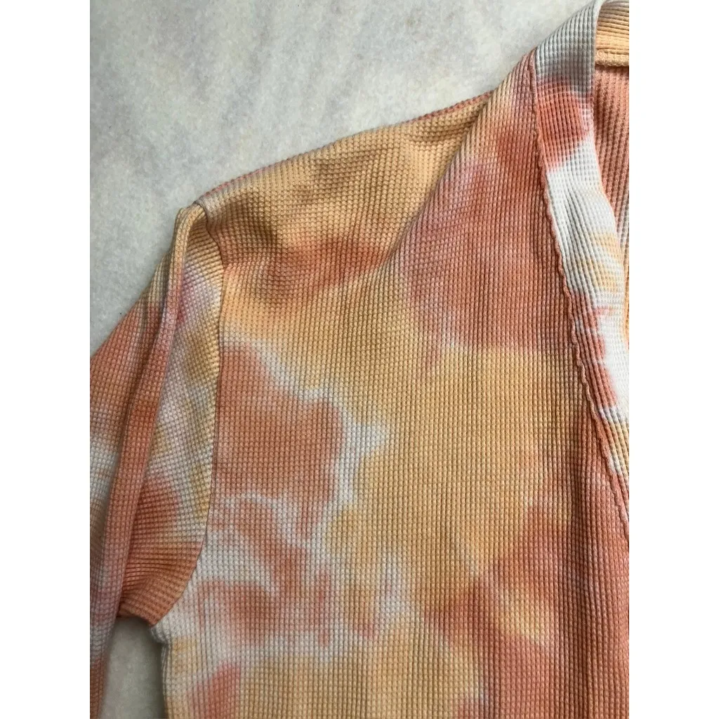 Wild Sage Tie Dye Waffle Knit Robe Coral Orange White Belted Pockets Women's M Size M - Image 3