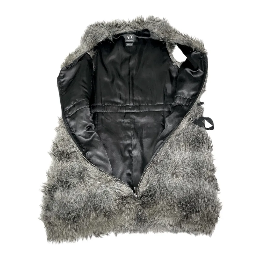 Armani Exchange black/grey faux fur full zip-up vest size SP - Image 6