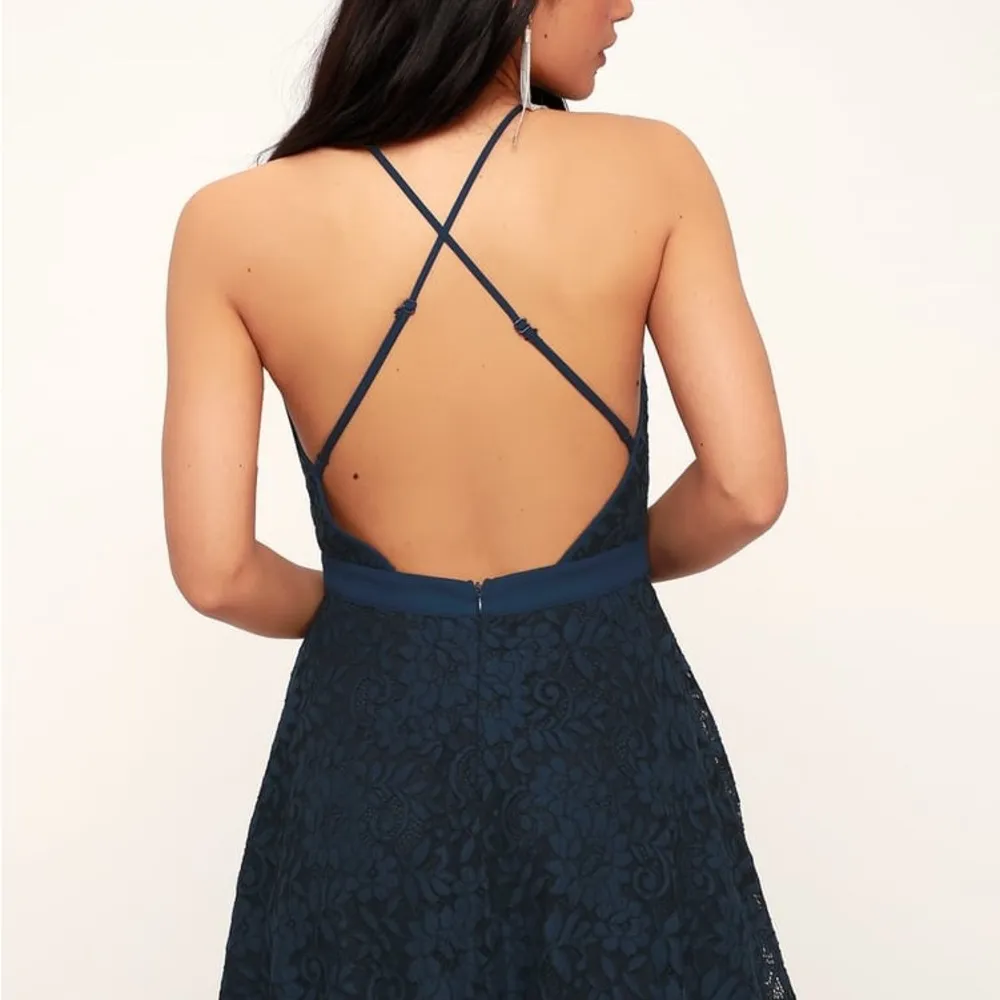 Lulus Twirling Around Navy Blue Lace Skater Dress Size Small - Image 2